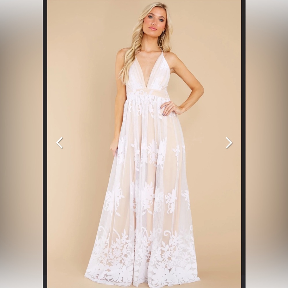 White & Nude Lace Maxi Dress - Never worn!  Perfect for any nice event!